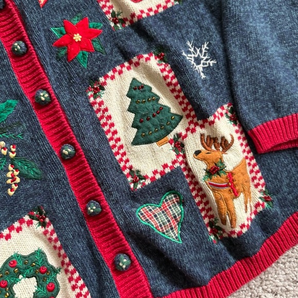 Vintage Patch Christmas Themed Cardigan Sweater Size Large - Picture 4 of 9